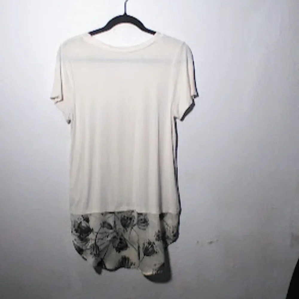 MERONA short sleeve women's Floral high low scarf hem Top Size S/P - Picture 3 of 14
